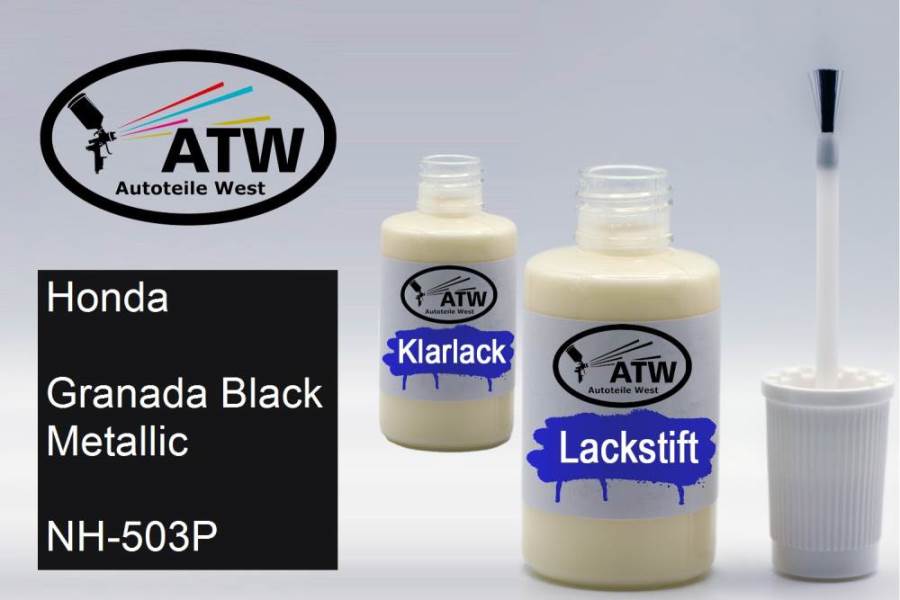 Honda, Granada Black Metallic, NH-503P: 20ml Lackstift + 20ml Klarlack - Set, von ATW Autoteile West.